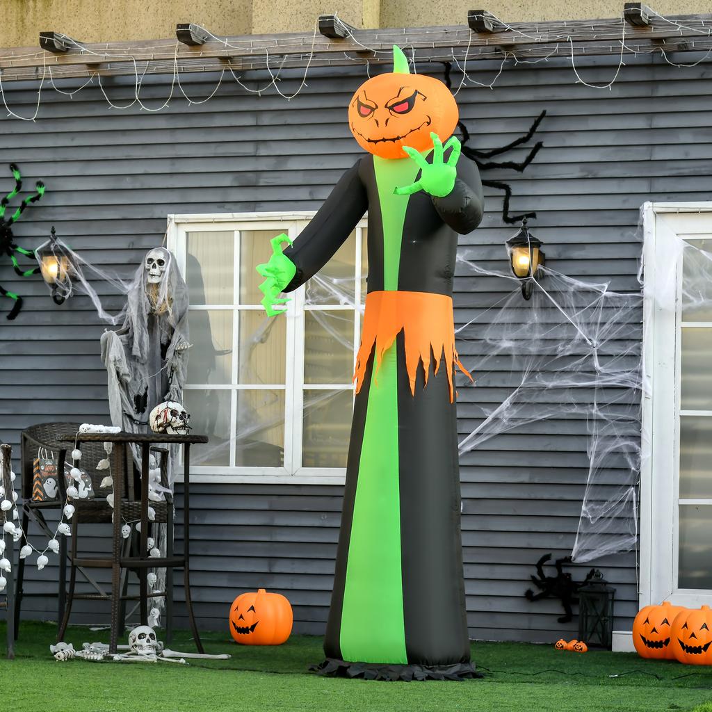 Halloween ghost with LED lights, self-inflating, including blower, 100 cm x 96 cm x 270 cm, green + yellow + black