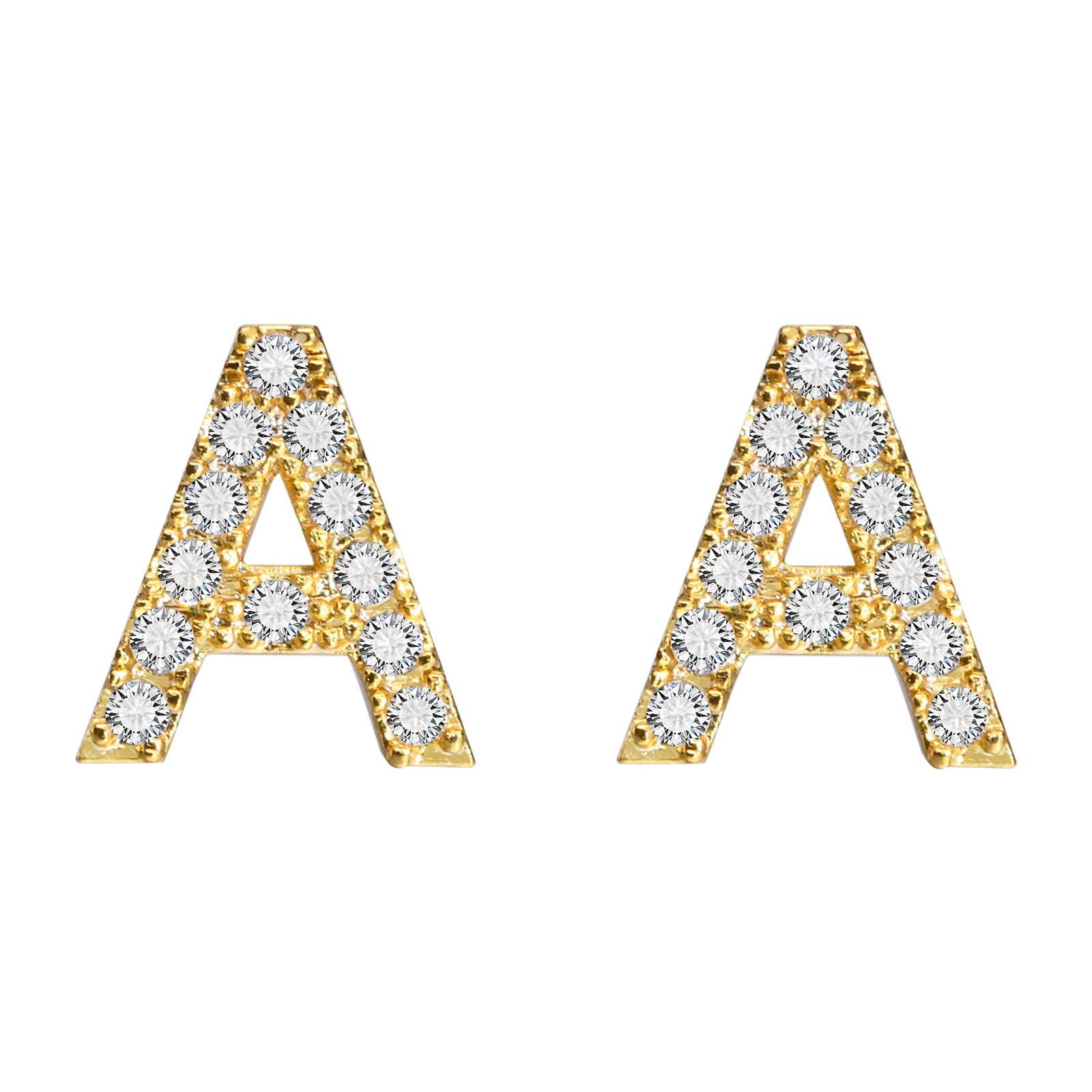 CZ Stud Earrings, Letter Initial Earring for Women Girls, Alphabet A To Z Fashion Jewelry