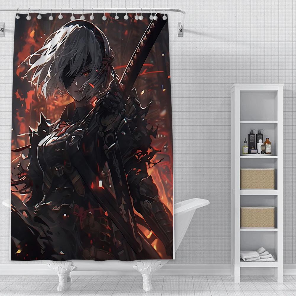 Shower Curtain Waterproof Polyester Fabric Paint Colorful Curtains Adventure game Nier Automatas Home Bathroom Decor With Hook