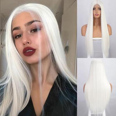 Długie proste białe peruki Cosplay peruki syntetyczne dla kobiet 60 613 blond szary różowy czarny kolor na codzienną imprezę Lolita