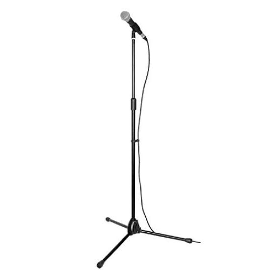 Gerader Mikrofonständer mit 1 Mikrofonhalter, Aufrechter Dreibeinständer für Kondensatormikrofone, Ideal für Seminare, Live-Auftritte, Reden,