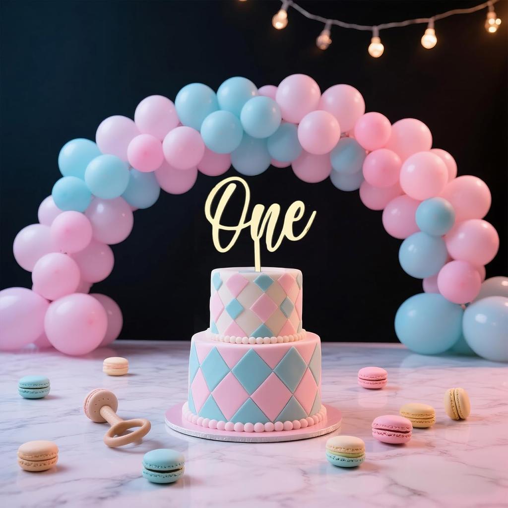 ONE Cake Topper Mirrored Gold Acrylic Sign 1st Birthday Cake Decoration Supplies Suitable for Baby Shower Favors, Gender Reveal, Baby Birthday Party