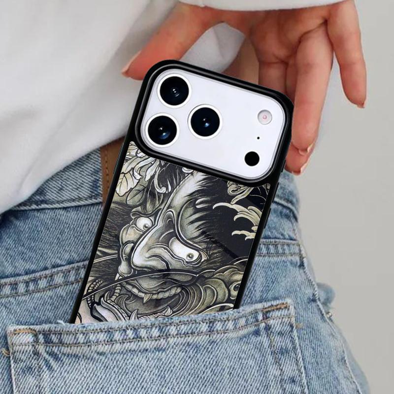 Japanese Oni Hannya Samurai Demon Mask Phone Case for iPhone 16e 15 14 13 12 17 Pro Max Plus Air 17pro Cover Coque