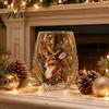 Elegant Wine Glass Set Creative Transparent Santa Claus Pattern Mug, 3D Embossed Christmas Aesthetic Tea Cups, Drinking with Tree Wreath Socks Design,