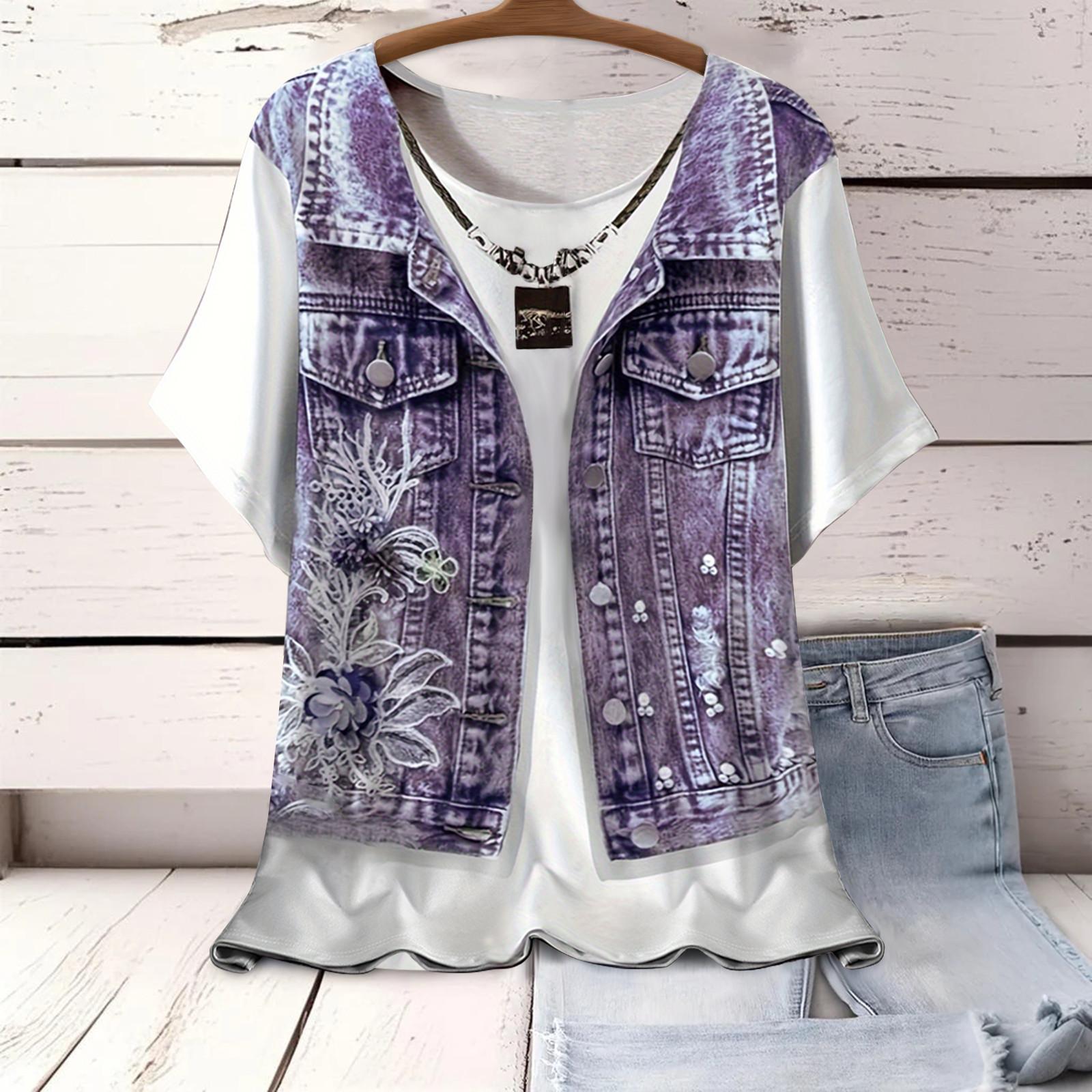 

Женская повседневная футболка с v-образным вырезом и коротким рукавом с цветочным принтом и декоративными пуговицами, топ M фиолетовый