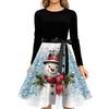 Christmas Print Flare Dress For Women Long Sleeve Dress Hollow Party Casual Dresses