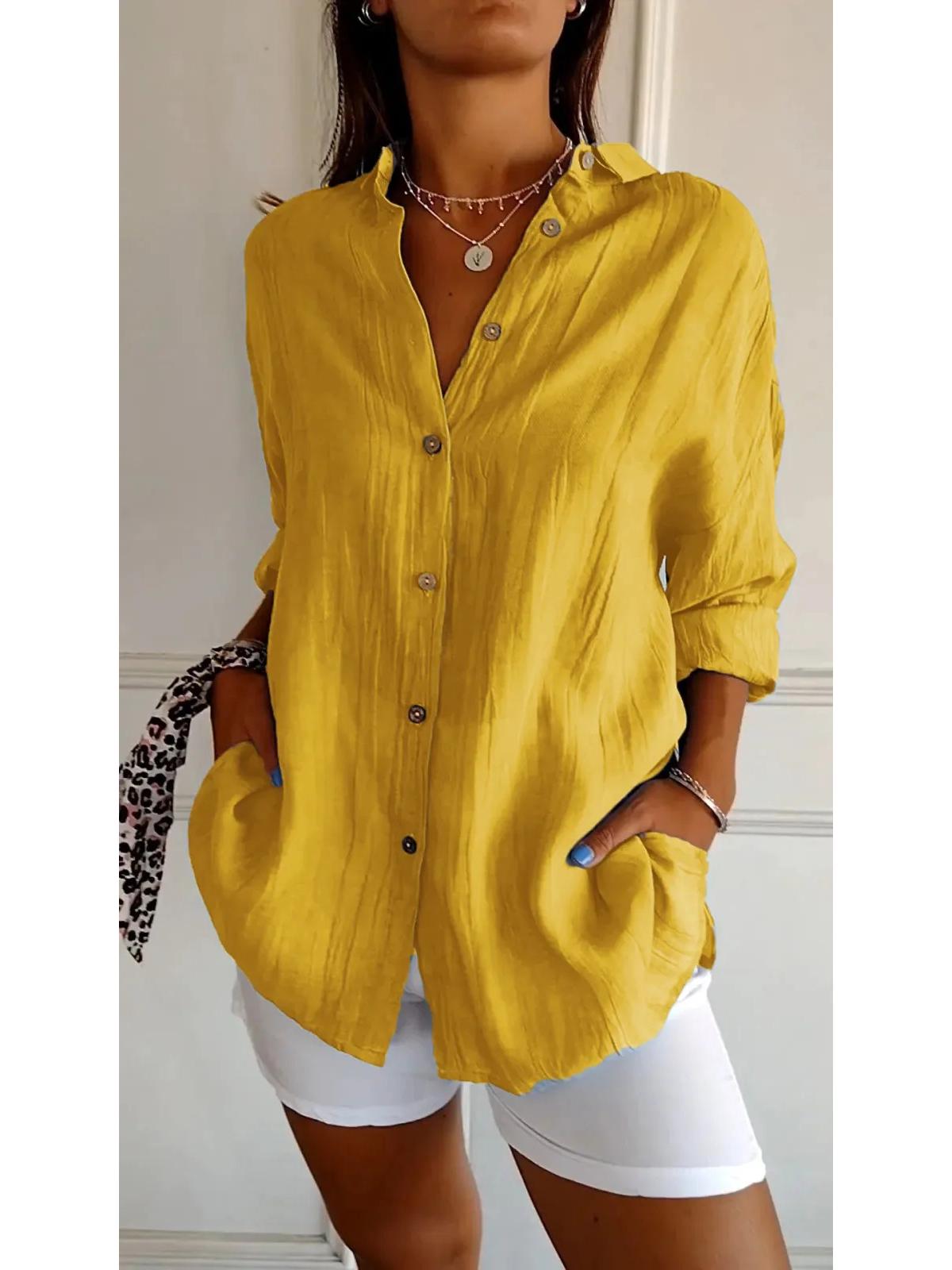 

Женская однобортная рубашка с отложным воротником, однотонная, с рукавами, которые можно подвернуть 3XL