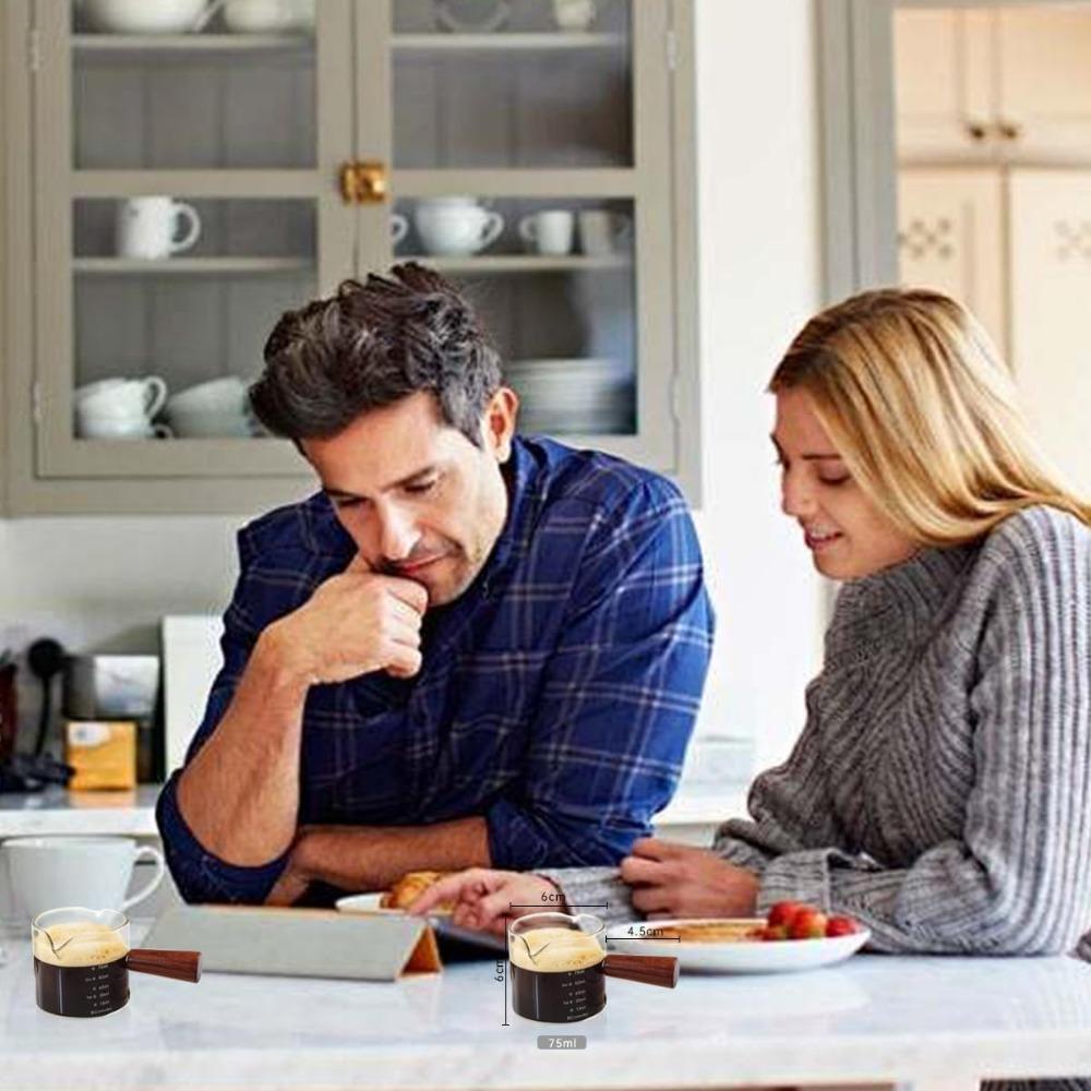 Clear Glass 75ML  Espresso Shot Glasses with Wooden Handle Measuring Cup Coffee Cup High Borosilicate Glass Pitcher Barista