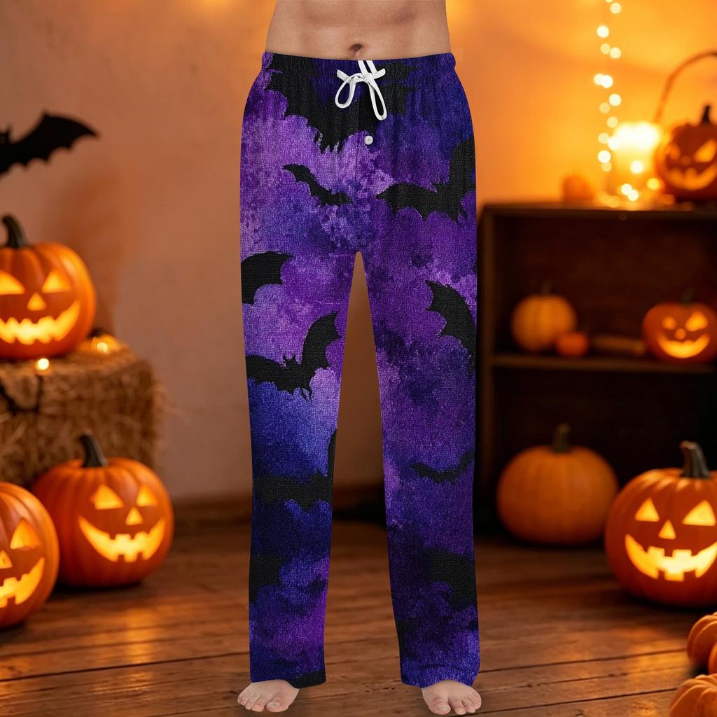 Mens Halloween Printed Drawstring Lounge Pants Casual Relaxed Fit Sleepwear Trousers with Pumpkin Pattern Design