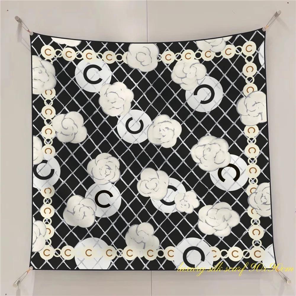 French 90cm New Rose Twill Silk Women's Travel Sunscreen Shawl Large Square Scarf Headscarf Scarf Scarf  Scarf Women Luxury