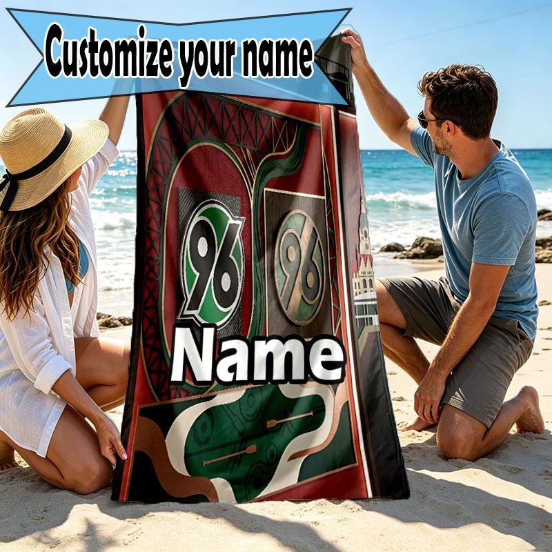 Custom Name Personalized Hannover 96 Football Print Beach Towel, for Trip Camping Beach Party Home Decor, Birthday Gift for Family & Friends