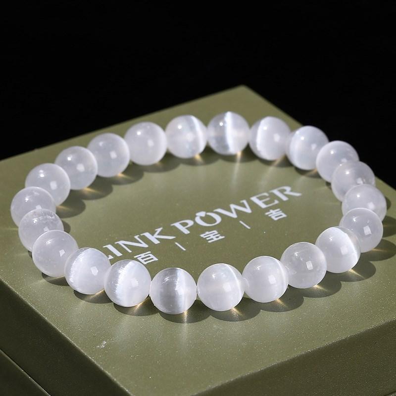 JD Bracciale in Pietra Selenite Bianca Naturale per Donna Uomo 100% Gesso Reale Pietra Rotonda 6 8 10mm Braccialetti Elastici Regalo Minerale Yoga