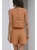 European and American Women's 2-Piece Linen Casual Set: Sleeveless Top and Shorts.