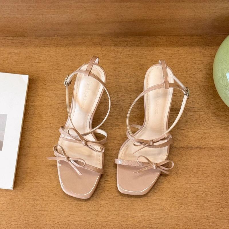 Pfirsich ist leicht betrunken! Nude Ein-Wort-Sandalen mit Schleife Damen 2025 Sommer neu modisch vielseitig Stilettos