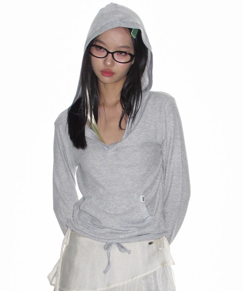 Soft Rib Hood Top_Light Melange Gray