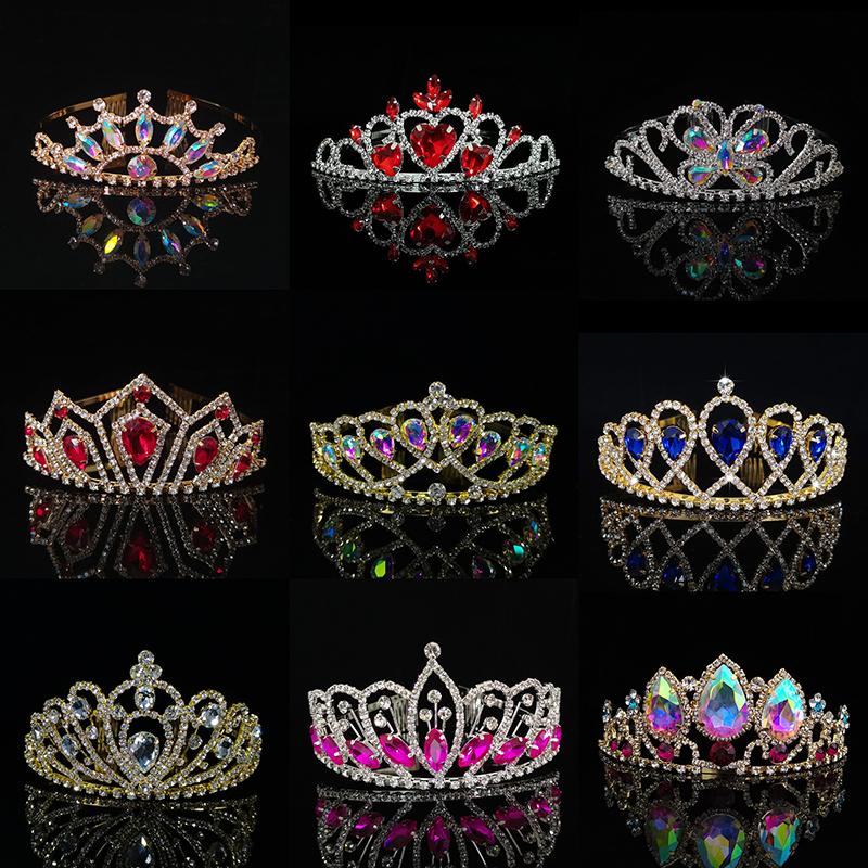 New Colorful Crystal Crown Wedding Bridal Women 'S Hair Accessories For Girls Birthday Fashion Headdress Bride Tiara Clip