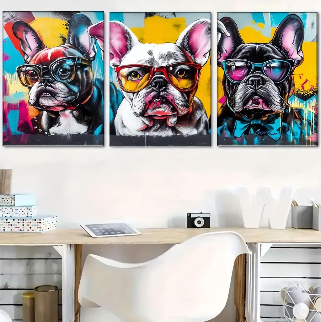Airbrush Art Puppy Canvas with Pine Frame for Living Room Decor