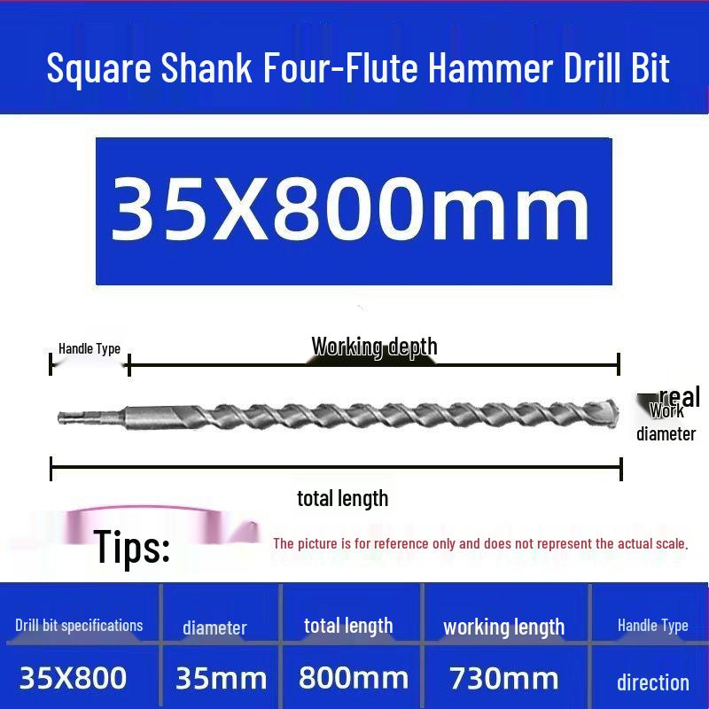 Extended Electric Hammer Drill Bit, Square & Round Shank, for Concrete Piercing - Available in 500mm to 2m Lengths