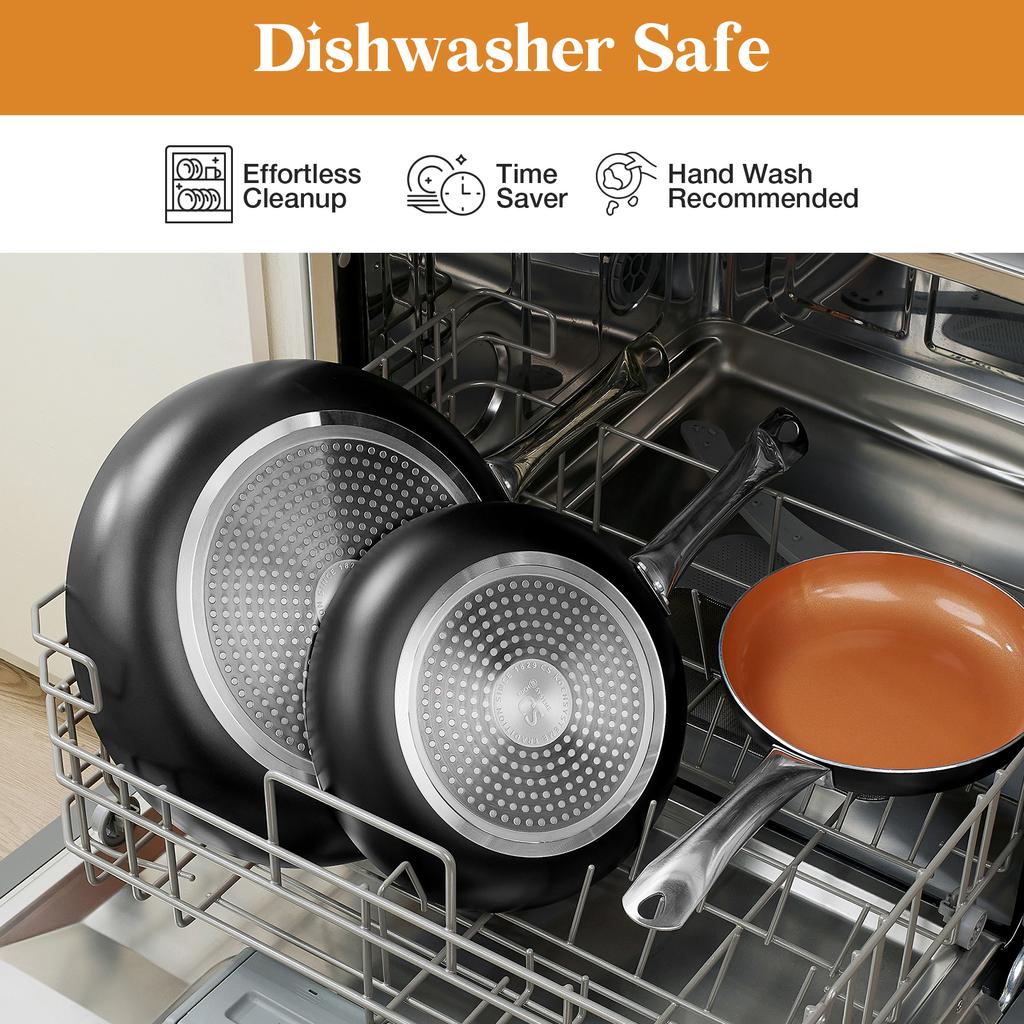 KOCH SYSTEME CS 8inch Copper Nonstick Frying Pan with Lid Resistant Ceramic Coating Skillet Chef Pan Induction Compatible