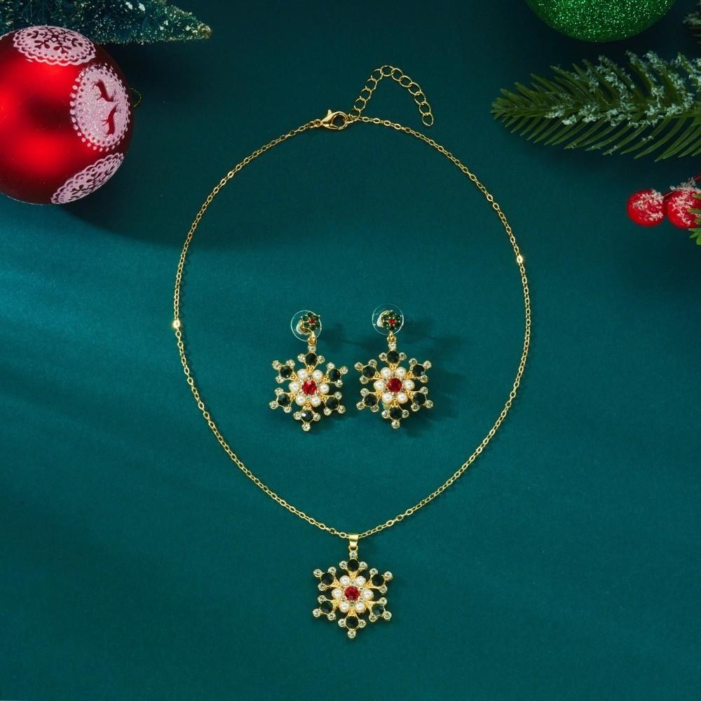 Rhinestone Xmas Dangle Earrings Zinc Zinc Zinc Alloy Snowflake Necklace Creative Christmas Jewelry Set  Girl