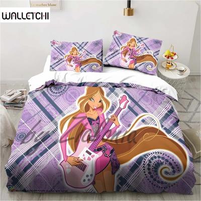 Kawaii Anime Winx Bedding Set Bed Three Piece Single Double King Size Bed Set Adult Children's Bedroom Duvet Cover Set Kids Gift