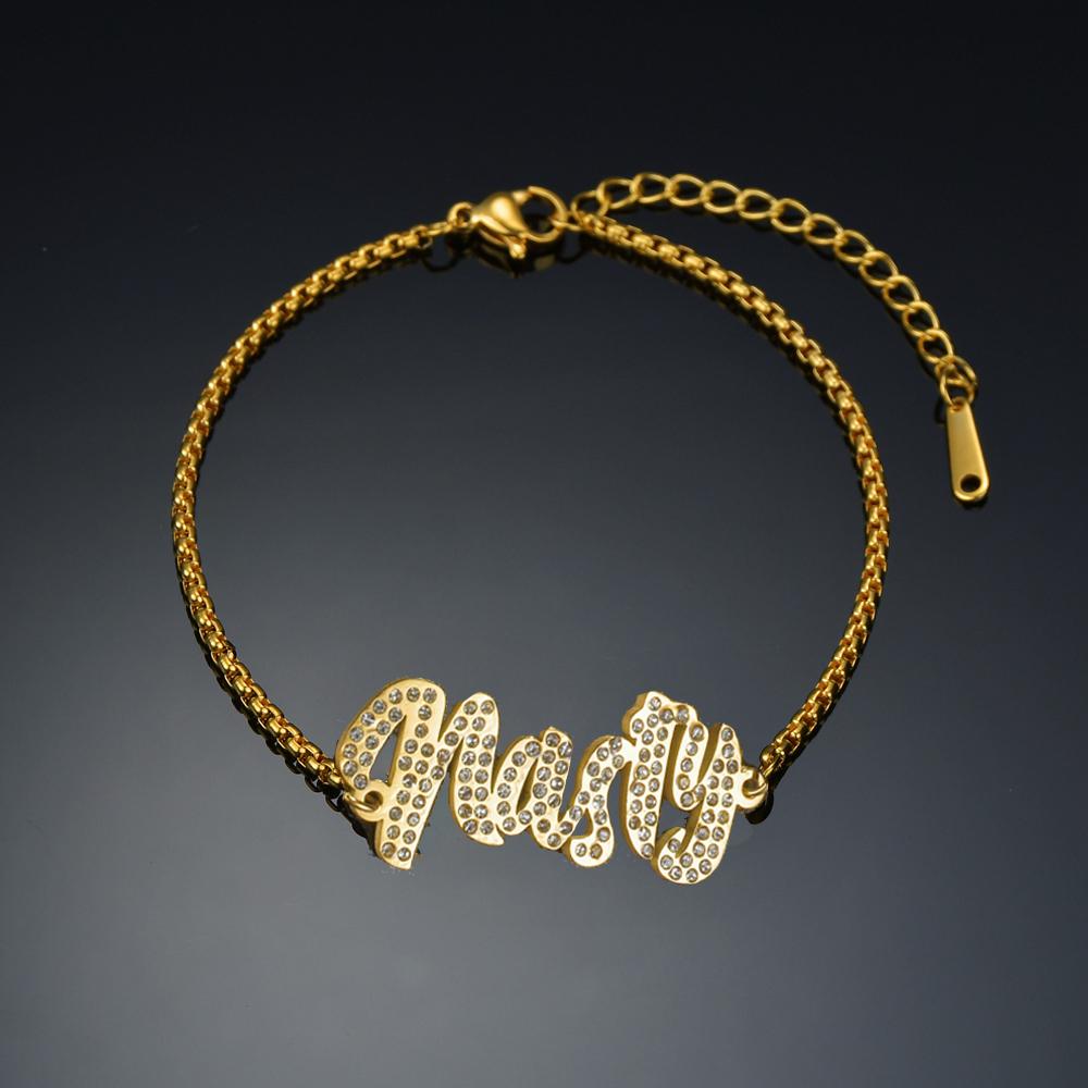 Atoztide Braccialetto Personalizzato con Nome Acciaio Inossidabile Per Uomo Donna Zircone Cuore Lettera Catena a Maglie Regalo Gioiello di Compleanno