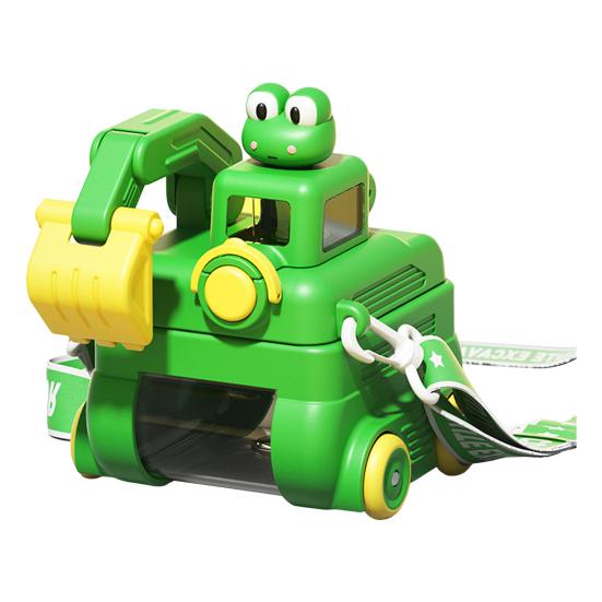 Excavator Water Bottle for Kids 500ml Leak-Proof Cartoon Cup with Wheels Adjustable Strap