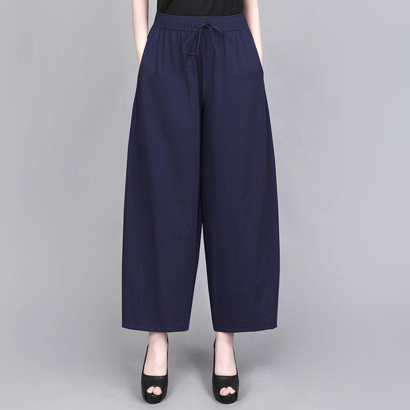 Women's 100% Cotton Cropped Wide-Leg Lantern Pants - Summer 2026 New Arrival, Loose and Casual Trousers for Moms
