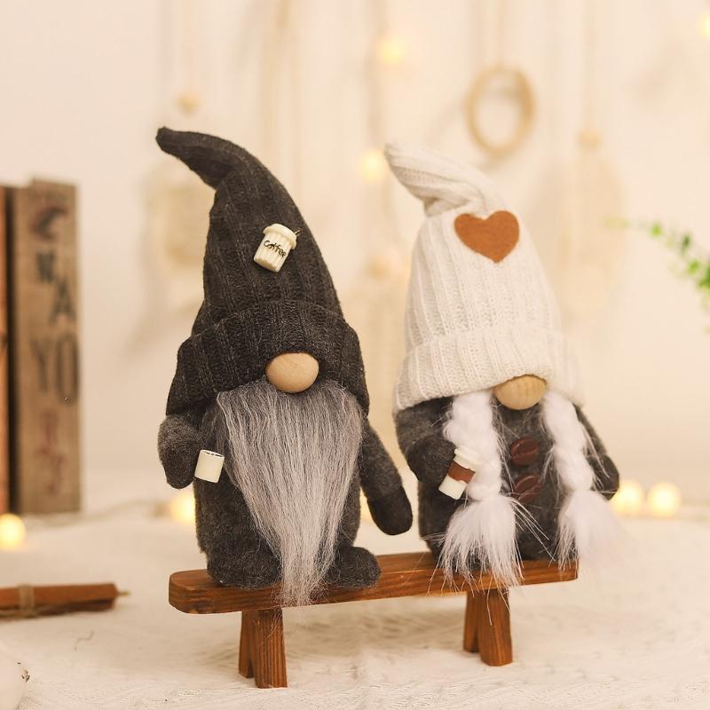 Knitted Couple Coffee Gnome Cute Art Crafts Party Decoration for Restaurant Dining Table Party Decoration