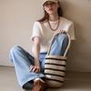 Moroccan Handmade Crochet Stripe Bucket Bag _ Beige