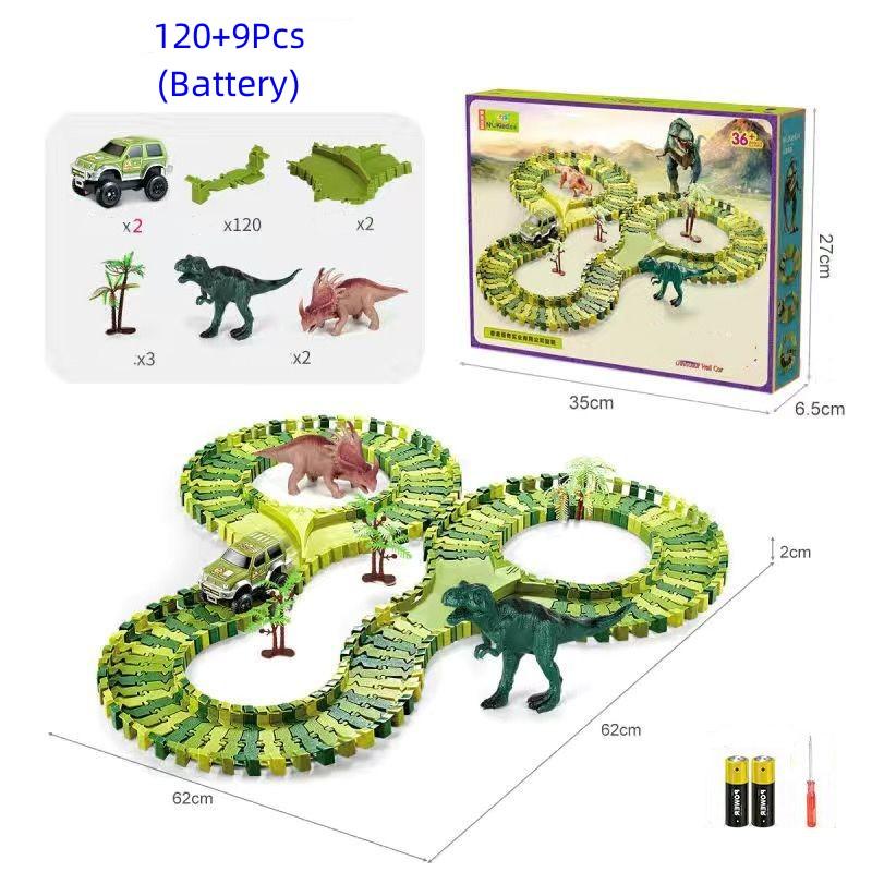 Dinosaur Race Track Set Rail Car Toys Assembly Bend Flex Racing Track Led Electronic Flash Light Car Toys for Children Years Gift
