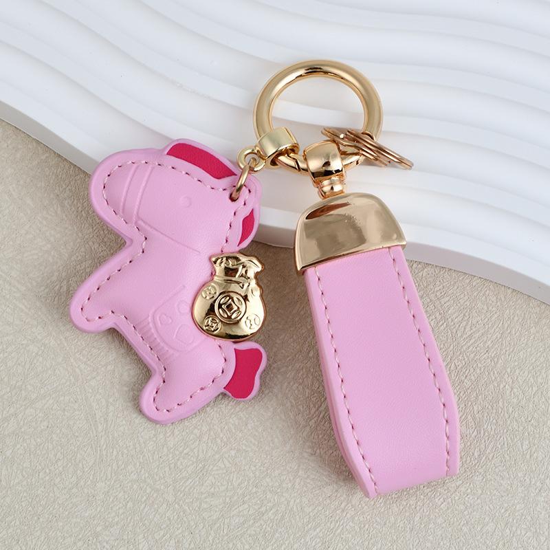 Immediately rich hand rope keychain, leather cartoon pony pendant couple bag Internet celebrity car keychain