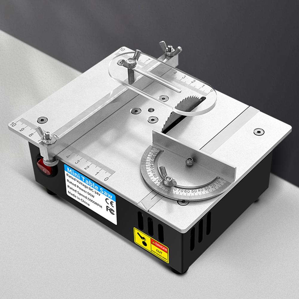 Mini Multifunctional Table Saw 96W Small Hobby Table Saw 5000RMP Precision Table Saw 0.55in Cutting Depth Household Cutting Tool