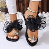 Zehensteg-Sandalen Damen Sommer Seiden-Schleife Strand-Flip-Flops Flache Absätze Hausschuhe Schuhe