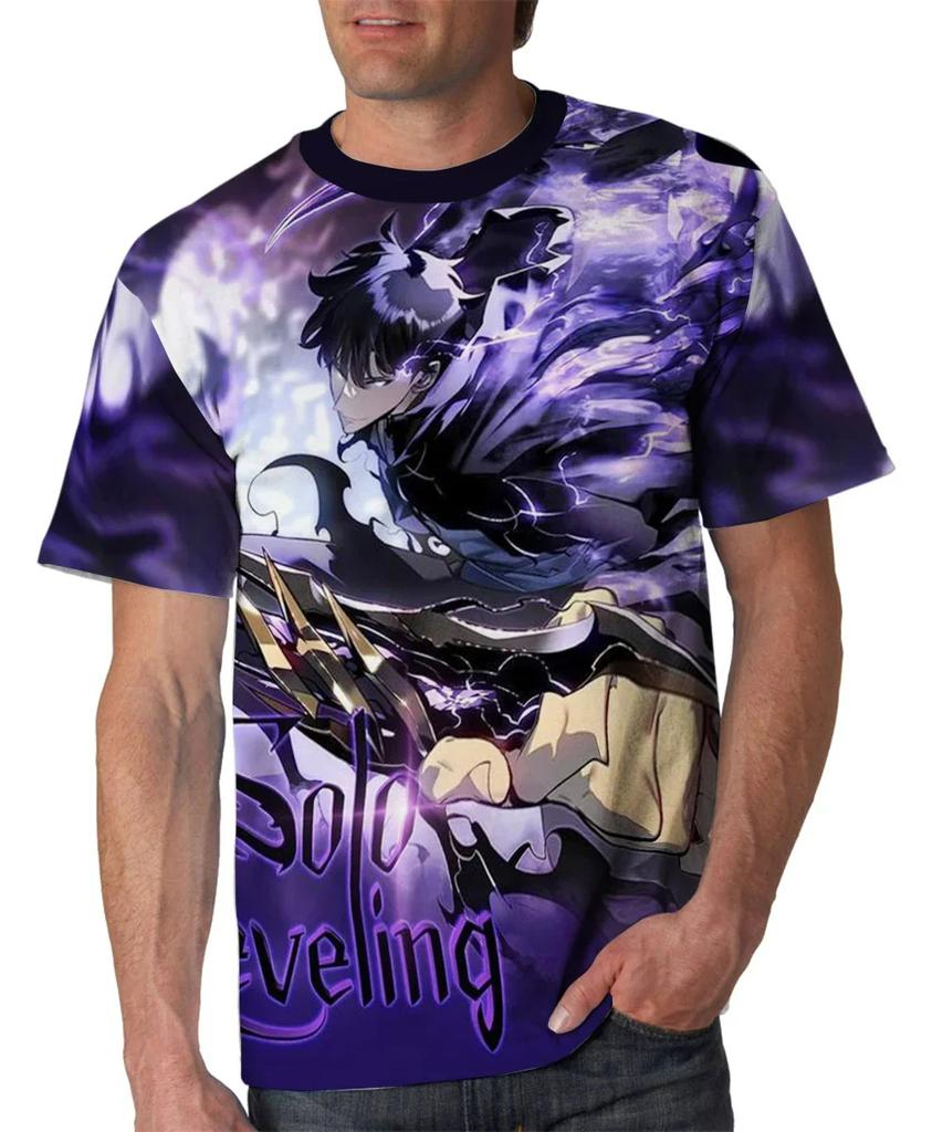 Men's T-Shirt Anime Manga 3D Printed T-Shirt for Men and Women Oversized Round Neck Top Street Fashion Solo Level Summer T-Shirt