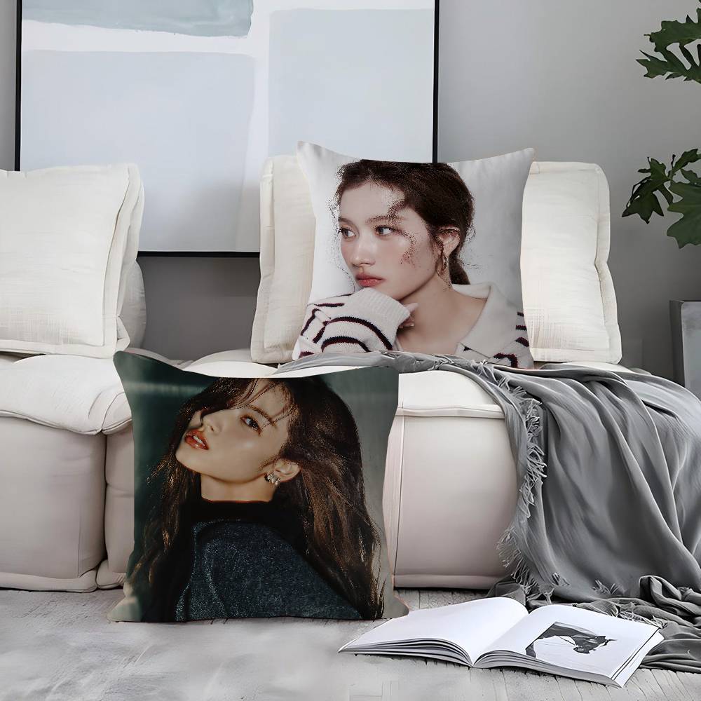 S-Sana TwiceS Pillow Covers Cartoon Sofa Decorative Home Double-sided Printing Short Plush Cute Cushion Cover