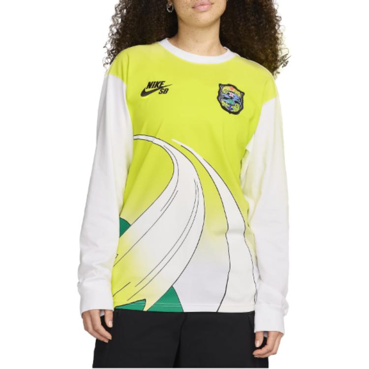 Nike Loose Fit Color Block Crew Neck Long Sleeve T-Shirt Unisex Tops White HF0036100