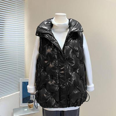 Autumn and Winter Down Cotton Waistcoat Women's Glossy Disposable Waistcoat Loose Large Size Western Style Outer Wear Waistcoat Jacket