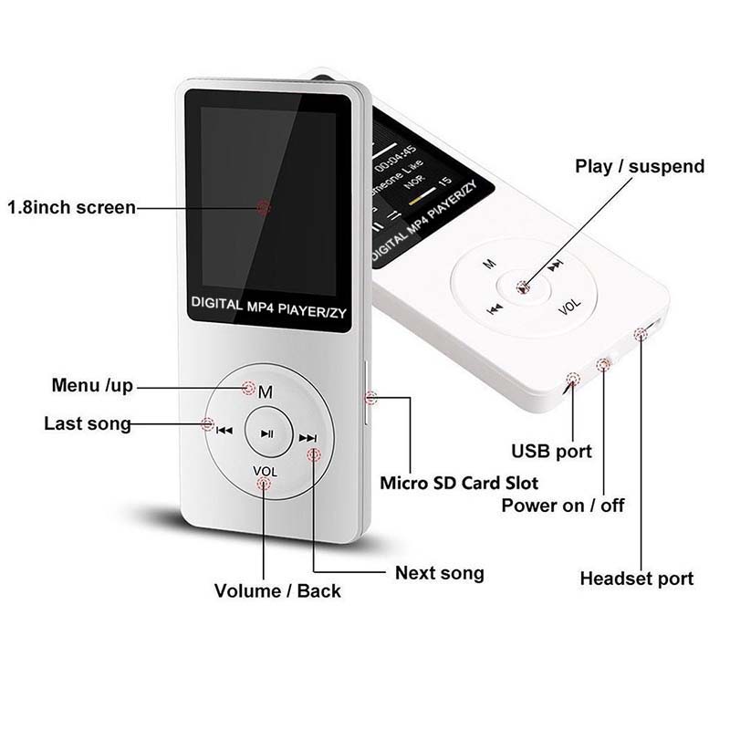 New Sports MP4 MP3 Music Player Mini Portable Student 1.8 Inch Screen Card Slot MP4 Data Cable Earphone