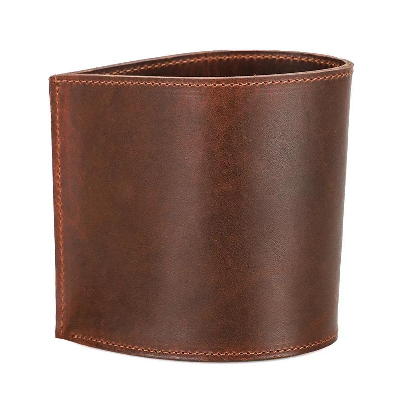 Retro Leather Round Pen Holder Desk Organizer Desktop Sundries Storage Tube Pencil Holder Accessories Office Supplies Stationery