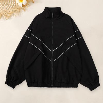 Chaqueta de otoño primavera para hombre, abrigo con cuello levantado, manga larga, Color sólido, chaqueta reflectante a rayas, ropa de calle