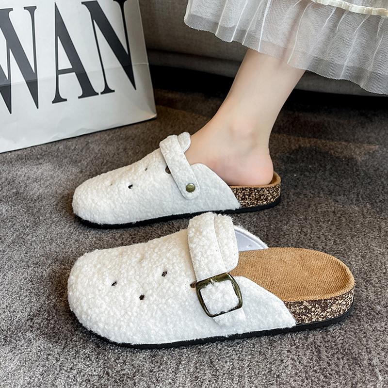 Fashion Fur Flats Women Slippers Slingback Short Plush Mules Shoes Fashion New Cozy Woman Shoes 2025 Autumn Casual Dress Chaussure Femme