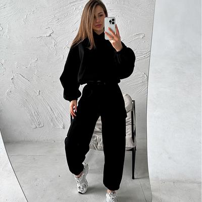 Women Fashion Leisure Hoodies Set Hoodie Pocket Long Sleeve Sweatshirts Elastic Waist Loose Sports Trousers Two Pieces Sets