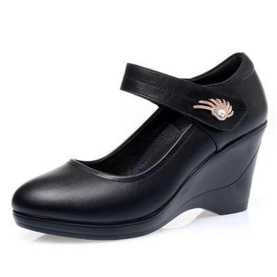 Scarpe Décolleté da Donna Moda Comfort con Cinturino e Fibbia Scarpe Casual da Donna in Morbida Pelle Nera Scarpe da Ufficio con Tacco Alto Zeppe Scarpe Singole da Donna