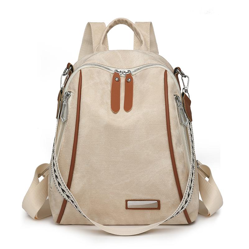 

PU Zipper Backpacks 2026 High Quality Sewing Thread Sweet School Bags Fashi Softback Lightweight Durable Backpacks бежевый