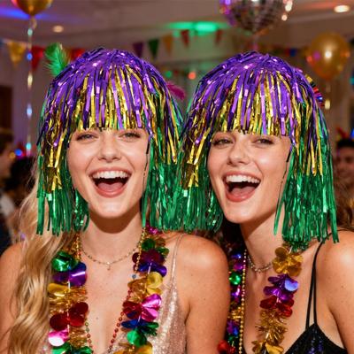 1PC New Purple Gold Green Rain Silk Hat Carnival Party Decoration Pet Wig New Orleans Festival Color Fringed Headdress