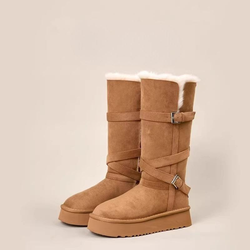 New Women's Long Snow Boots with Added Fleece and Thickened High-top Cotton Shoes