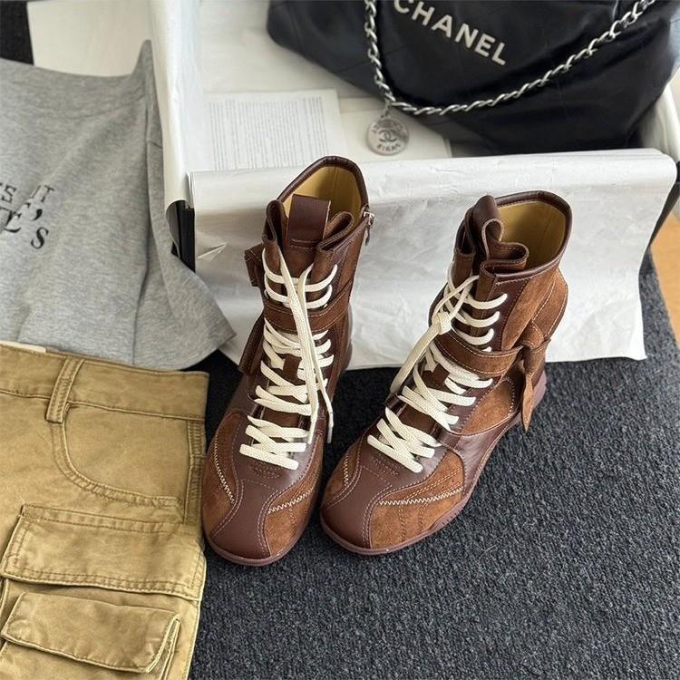 Grape mother inner height increase cm long boots women's small tube circumference muffin thick-soled boots brown belt small knight boots