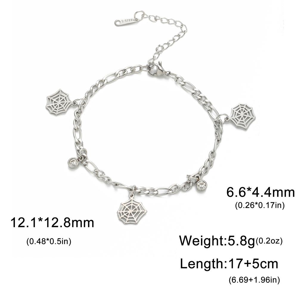 

Punk Spider Web Bracelets for Women Men Stainless Steel Figaro Chain with Rhinestone Charms Birthday Gifts Halloween Jewelry 17cm