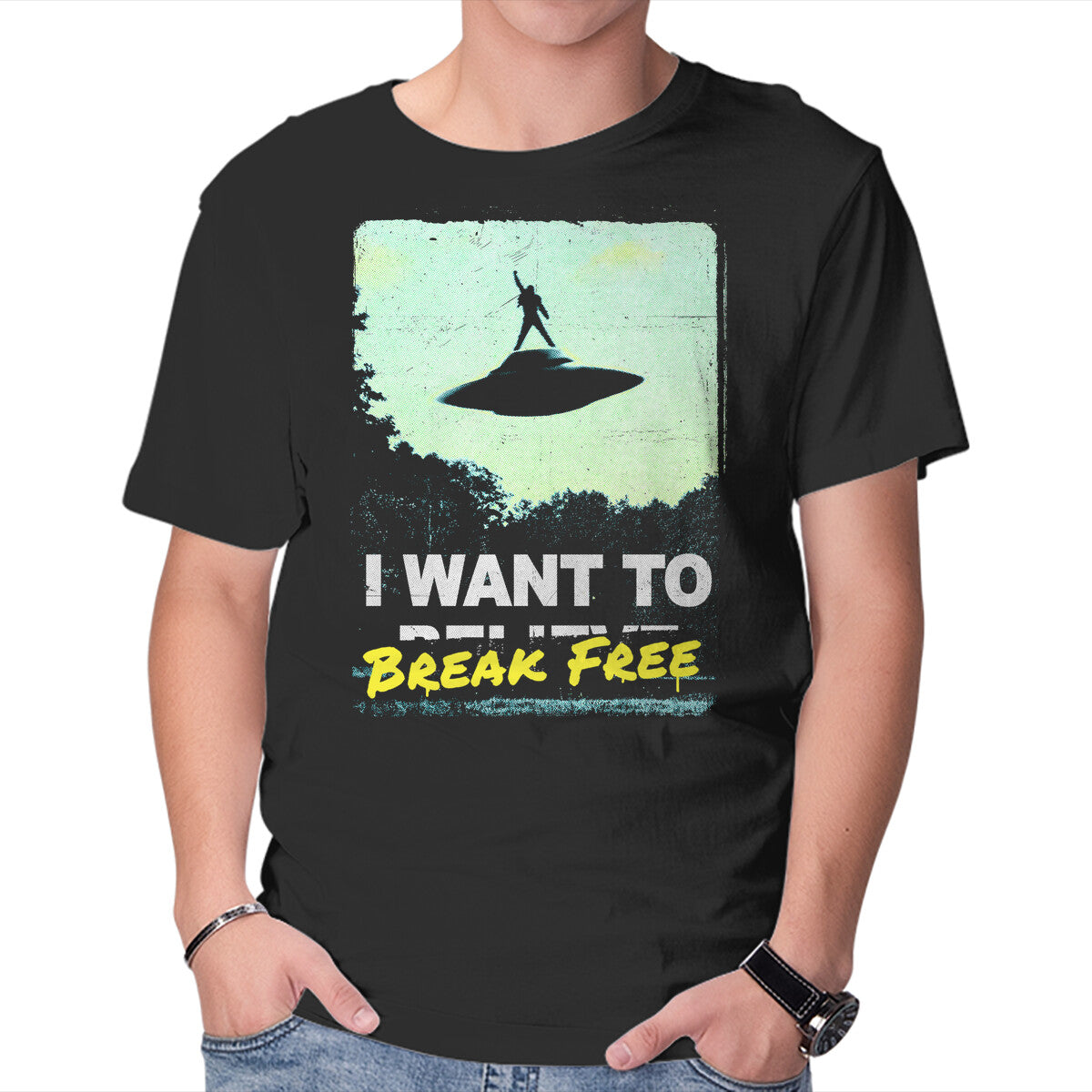 Unisex Crew Neck T-Shirt Break Free Graphic Short Sleeve Casual Tee L
